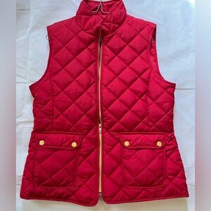 St John's Bay Quilted Puffer Vest Red Full Zip Gold Accents Women’s Size M